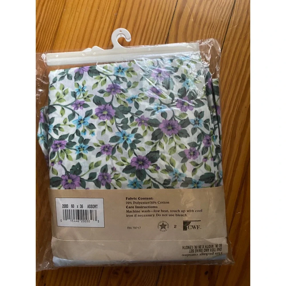 VTG 80's CWF Floral Tier and Swag Curtain Set Purple 60x36 Kitchen Deadstock new